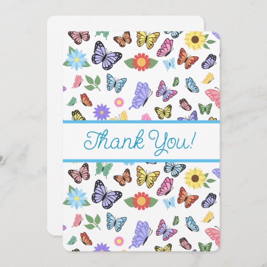 Schattige bedankje vlinders en bloemetjes bedankkaart (Voorkant / Achterkant)