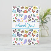 Schattige bedankje vlinders en bloemetjes bedankkaart (Staand voorkant)
