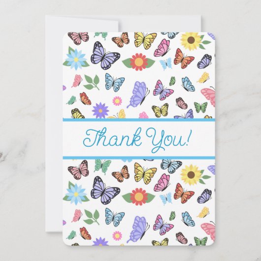 Schattige bedankje vlinders en bloemetjes bedankkaart (Voorkant)