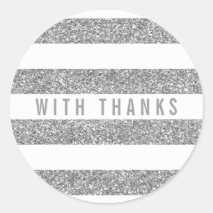 SCHATTIGE BEDANKT SEAL modern stripe glitter zilve Ronde Sticker