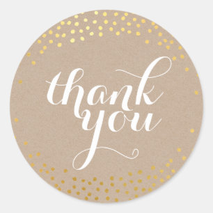 SCHATTIGE BEDANKT SEAL rustiek goud confetti kraft Ronde Sticker