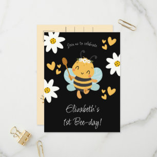 Schattige Bee Girl's 1e Verjaardagsfeest Uitnodiging Briefkaart