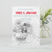 schattige beeldjes en kant bruiloft uitnodiging II (Staand voorkant)