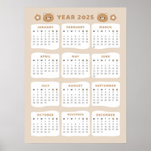 Schattige Beer 2025 Kalender Poster