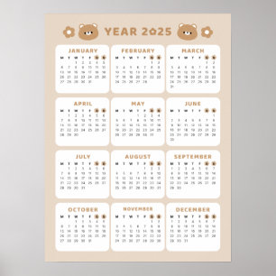 Schattige Beer 2025 Kalender Poster