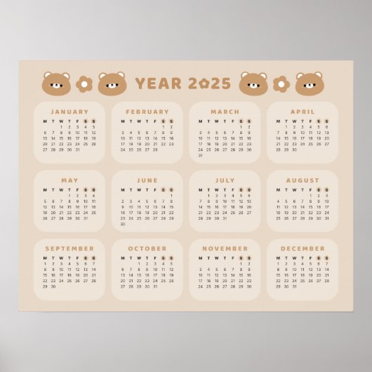 Schattige Beer 2025 Kalender Poster (Voorkant)