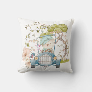 Schattige Beer Auto Naam Baby Boy Turquoise Kussen