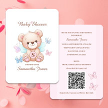 Schattige Beer Baby shower Uitnodiging met QR-code