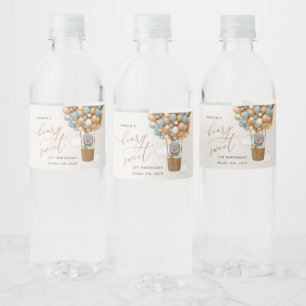 Schattige Beer, Blue Balloons, Eerste Verjaardag Waterfles Etiket