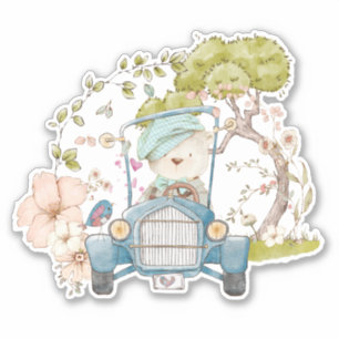 Schattige  Beer Botanische Bloemen Baby jongen Sticker