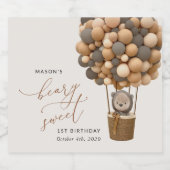 Schattige Beer, bruine ballonnen, eerste verjaarda Sparkling Wijnetiket (Enkel label)