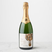 Schattige Beer, bruine ballonnen, eerste verjaarda Sparkling Wijnetiket (Voorkant)