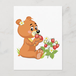 schattige beer die aardbeien eet briefkaart