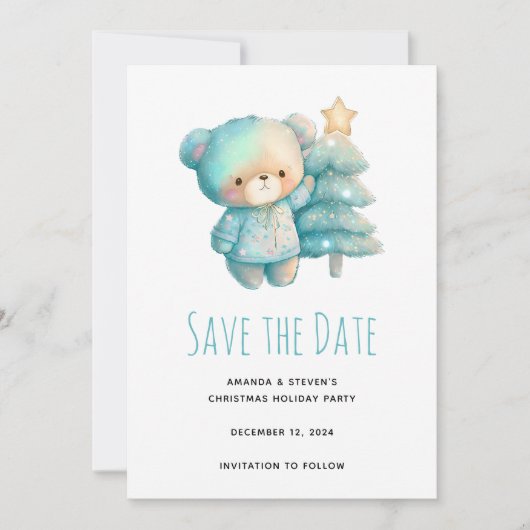 Schattige Beer en kerstboom Save The Date (Voorkant)