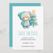 Schattige Beer en kerstboom Save The Date (Voorkant / Achterkant)