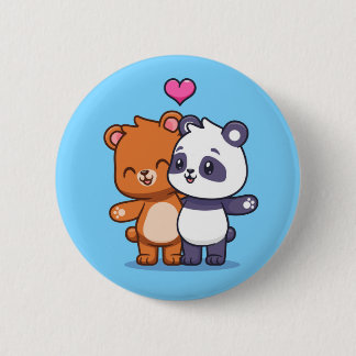 Schattige Beer En Panda Vrienden Met Hart Ronde Button 5,7 Cm