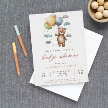 Schattige Beer en Pastel Balloons Baby shower