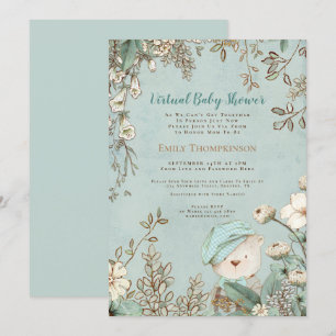  Schattige Beer Floral Leaf Virtual Baby shower Kaart