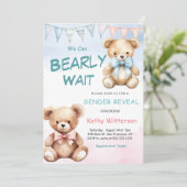 Schattige Beer Gender Reveal Baby shower Invitatio Kaart (Staand voorkant)