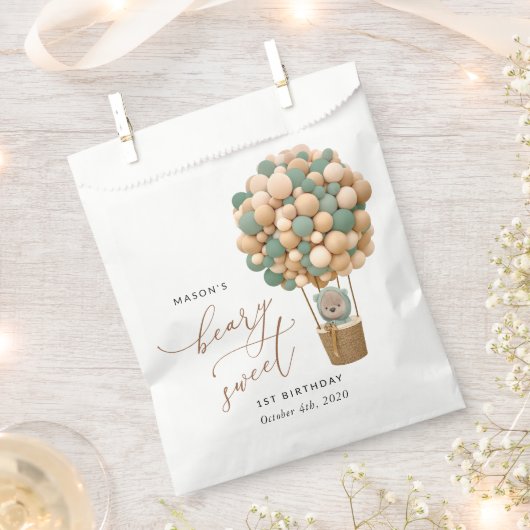 Schattige Beer, groene ballonnen, eerste verjaarda Bedankzakje (Geknipt)