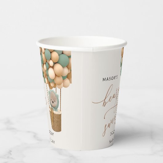 Schattige Beer, groene ballonnen, eerste verjaarda Papieren Bekers (Rechts)