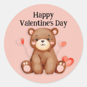 Schattige Beer Hart Ballonnen Gelukkige Valentijns Ronde Sticker