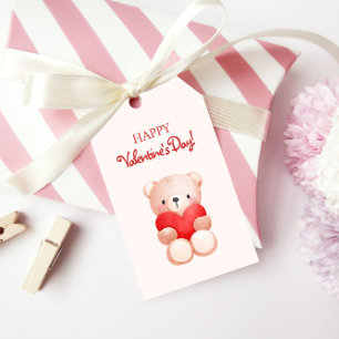 Schattige Beer Hart Gelukkige Valentijnsdag Cadeaulabel