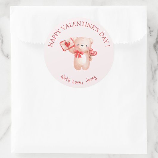 Schattige Beer Hart Gelukkige Valentijnsdag Ronde Sticker (Tas)