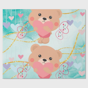 Schattige Beer & Hearts Wrapping Paper Cadeaupapier