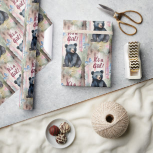 Schattige Beer Het is een meisje Baby shower Cadeaupapier