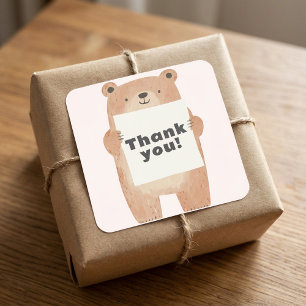 Schattige Beer Houdnaam of bericht Sign pink Vierkante Sticker