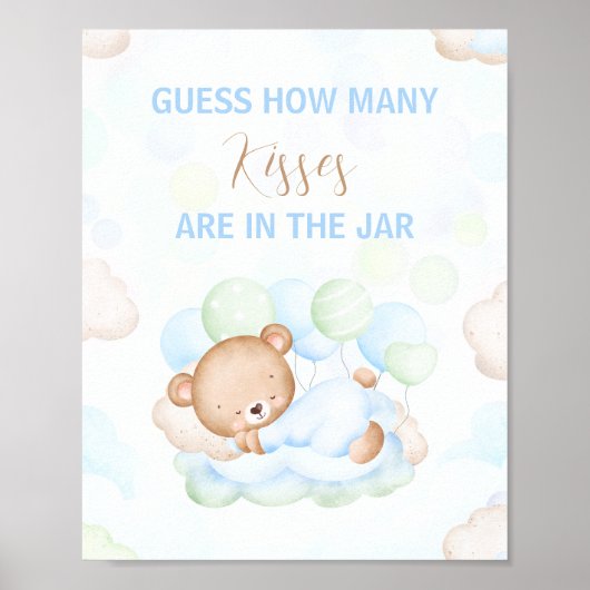 Schattige Beer Jongen Baby shower Hoeveel Kussen T Poster (Voorkant)