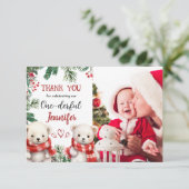 Schattige Beer Kerst 1° Verjaardag Dank u kaart (Staand voorkant)