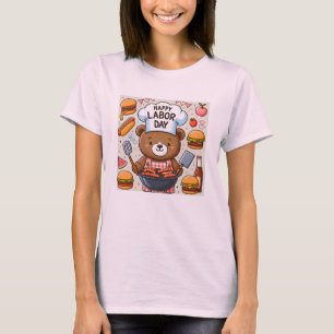 Schattige beer Labor Day T-shirt voor volwassenen