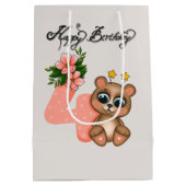 Schattige beer meisjes Verjaardag 4e Medium Cadeauzakje (Achterkant)