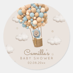 Schattige Beer met ballonnen jongen Baby shower Ronde Sticker