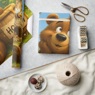 Schattige Beer met Honingvat & Gelukkige Bijen Cadeaupapier
