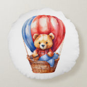 Schattige Beer rijden in een luchtballonkussen Rond Kussen (Achterkant)