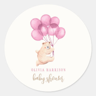 Schattige Beer Roze Balloon Baby shower Ronde Sticker