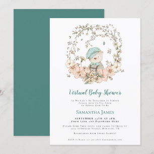 Schattige Beer  Turquoise Virtual Baby shower Kaart