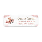 Schattige Beer Vliegtuig Roze Meisje Retouradres Etiket (Voorkant)