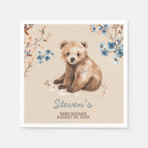Schattige beer waterverf jongen baby shower uitnod servet