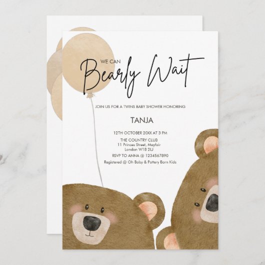 Schattige Beer We kunnen nauwelijks wachten op gen Kaart (Voorkant / Achterkant)