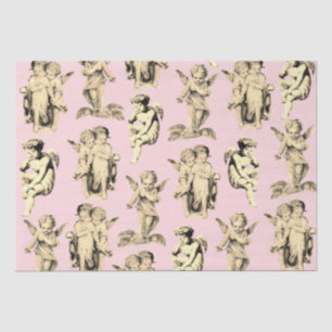 Schattige Beige Cupid Angels op Roze Tissuepapier