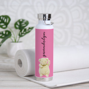 Schattige Benoemd Roze w / Crème Gekleurde Teddybe Waterfles