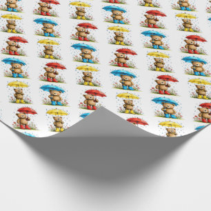Schattige beren in klompen met paraplu's Fantasiev Cadeaupapier