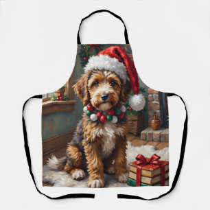 Schattige Bernedoodle-hond met warme gebreide kers Schort