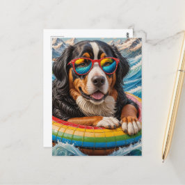 Schattige Berner Mountain Dog geniet van Float Tri Briefkaart