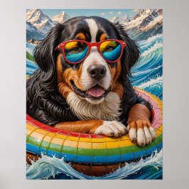 Schattige Berner Mountain Dog geniet van Float Tri Poster