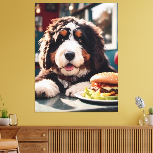 Schattige Bernerdoodle bij het Diner Canvas Afdruk (Insitu (Woonkamer))